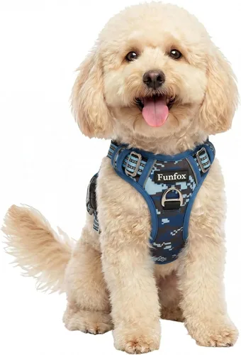 Vista 22 de Funfox Arnés para perro sin tirones, arnés de chaleco ajustable para mascotas, material súper suave con mango vertical, fácil control, paseo