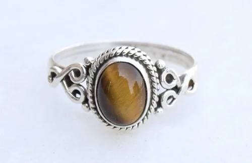 Vista 2 de Anillo de Piedra Ojo de Tigre Plata de Ley 925 Anillo Declarativo Para Mujeres Hecho a Mano Piedra Preciosa Joyería de Navidad Regalo Para Ella