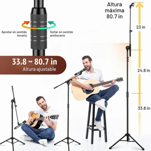 Vista 6 de CAHAYA Soporte de micrófono trípode de doble uso con brazo extensible y pie para micrófono portátil con bolsa de transporte y 2 clips para micrófono
