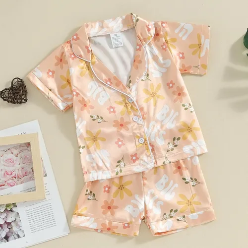 Vista 81 de Conjunto de pijama de manga larga con botones para niña pequeña, conjunto de ropa de dormir