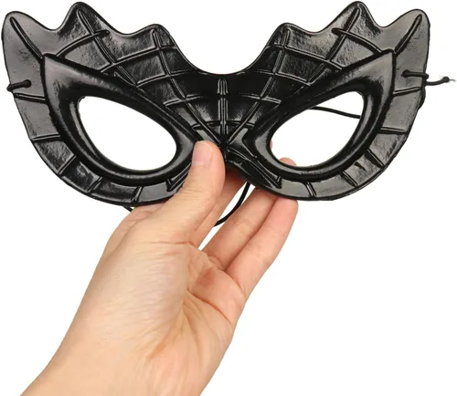 Vista 6 de HOTTERCOS Máscara de ojos de araña negra de Halloween, máscaras de mascarada, accesorios de disfraz para fiesta de cosplay