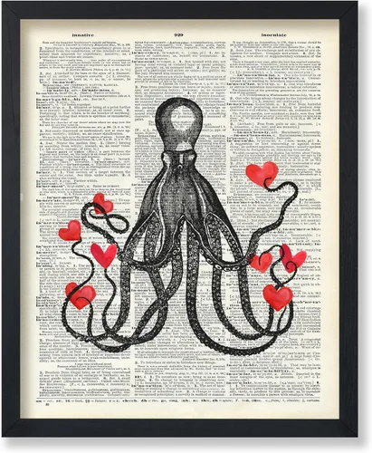 Vista 62 de Poster Master Póster de pulpo para parejas, póster de diccionario, arte Kraken, regalo romántico para él, ella, amantes, decoración náutica