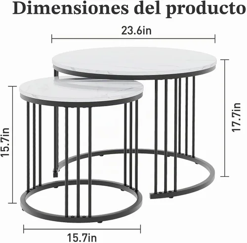 Vista 2 de Garden 4 you Mesa de Centro de Mármol Sintético Mesa Nido para Espacios Pequeños 2 Juegos Muebles Modernos Juegos de Sala Mesa Auxiliar Lateral