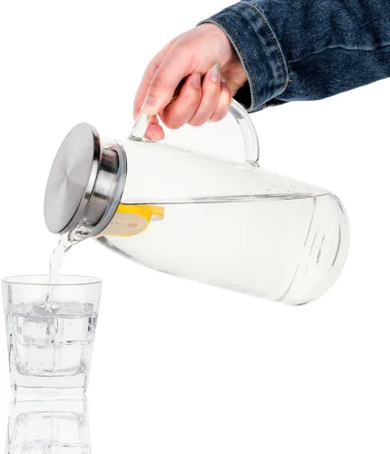 Vista 3 de Jarra alta de vidrio de borosilicato, jarra de cristal para té caliente y frío.