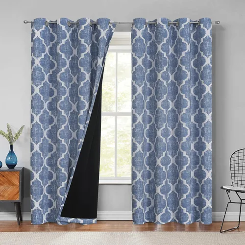 Vista 9 de Beauoop Cortinas 100% Opacas de 45 Pulgadas de Largo, 2 Paneles para Dormitorio, Sala de Estar, Gris Aqua Marroquí Geométrico, Oscurecimiento