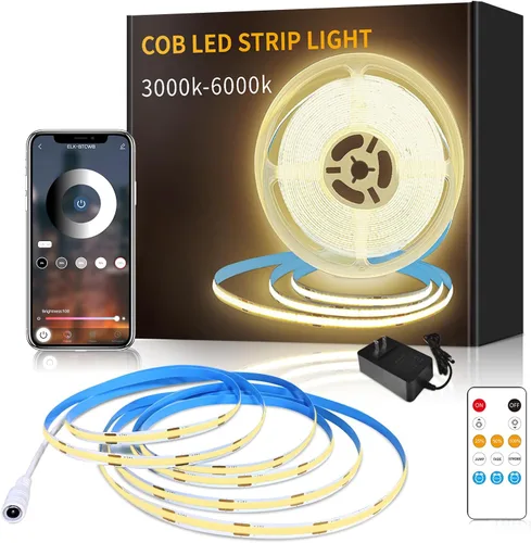 Vista 9 de Tiras de Luces LED COB 32.8 pies, 6000K DC 24V Regulables Blancas Flexibles Luces de Cuerda LED para Dormitorio, con Control Remoto y de Aplicación