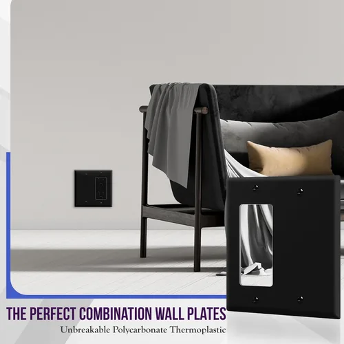 Vista 3 de ENERLITES Combination Decorator - Placa de pared basculante y salida en blanco, tamaño estándar, cubierta de interruptor de luz de 2 cuadras, 4.50 x
