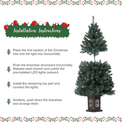 Vista 5 de GarveeHome Árbol de Navidad artificial de fibra óptica de 4.5 pies, árbol de Navidad artificial en maceta preiluminado con 300 luces LED, 8 modos
