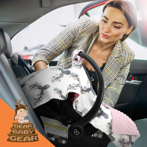 Vista 6 de Dear Baby Gear - Toldo de asiento de automóvil de 40 x 30 pulgadas, funda para transportar bebés para niños y niñas, uso acogedor para otoño