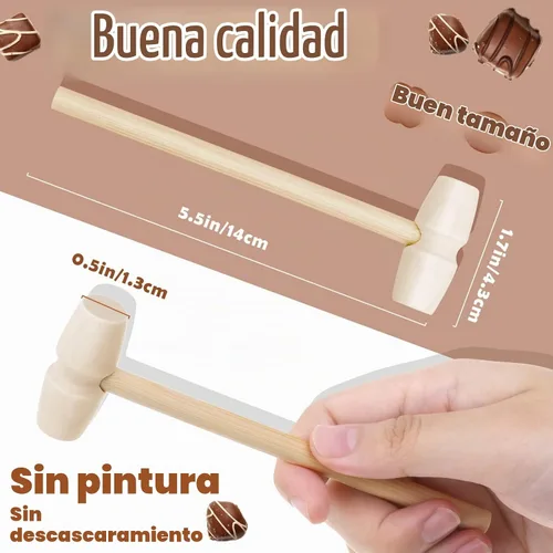 Vista 3 de Caffox Mini martillos de madera para chocolate, 30 mazos de madera pequeños para corazón de chocolate rompible, manualidades y accesorios de juego