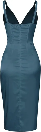 Vista 2 de ZAFUL Vestido midi plisado y sedoso para mujer con cuello en V profundo