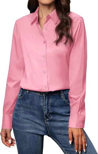 Vista 12 de Camisas con botones para mujer de ajuste clásico, camisa de vestir, camisa de trabajo, de negocios, casual, de manga larga, blusa, tops