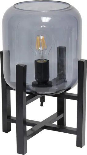 Vista 10 de Simple Designs LT1068-WHT Lámpara de mesa cilíndrica de vidrio montada en madera, blanco/transparente, 9 x 9 x 13.38 pulgadas