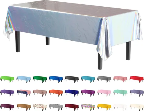 Vista 58 de Party Solids Paquete de 4 manteles de plástico color azul aguamarina, 54 x 108 pulgadas, mantel desechable para fiestas y pícnics