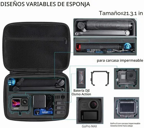 Vista 2 de Funda de transporte impermeable compatible con GoPro Hero 12/11/10/9/8/7/(2018)/6/5 Negro, DJI Osmo Action, AKASO/Campark/YI Action Camera y más