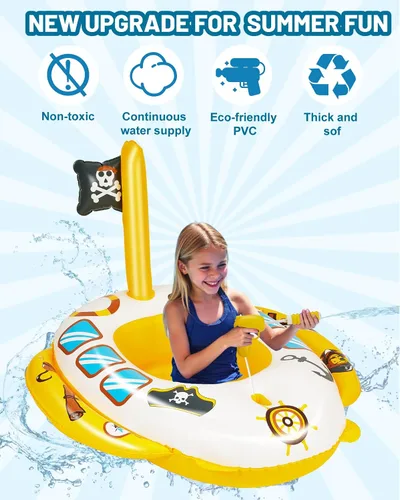 Vista 4 de Flotadores inflables de piscina para niños, flotadores de piscina modelo azul marino con pistola de agua con cable de 26 pulgadas para niños y niñas