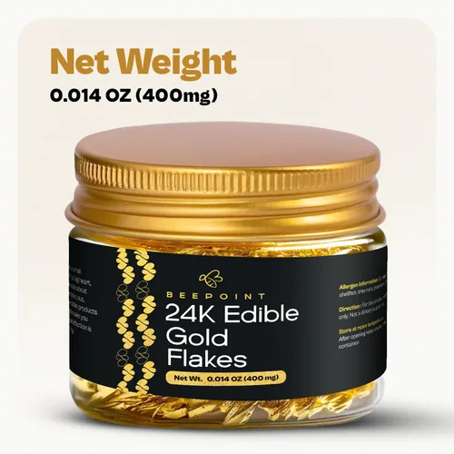 Vista 5 de BeePoint - Copos de oro comestible de 24 quilates, 400 mg, acabado de lujo para postres Espolvorea o coloca sobre pasteles, chocolates, cócteles