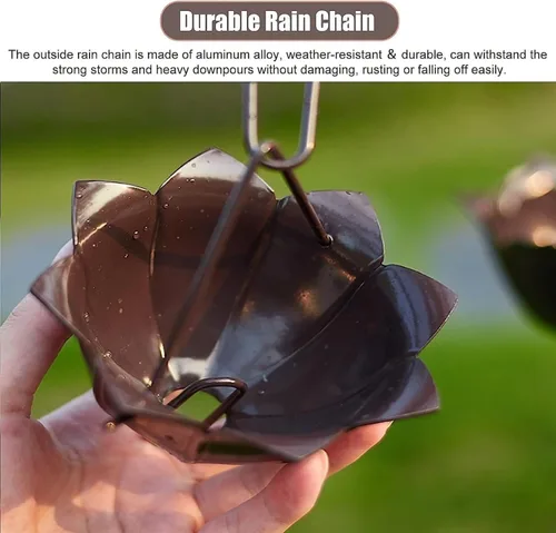Vista 7 de Rain Chain Aluminium, Outdoor Garden Decorative Chain for Roof Gutter Downpipe(Style 2,1m/3ft)