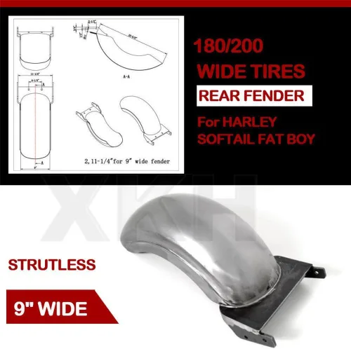 Vista 2 de XKH Grupo 9" Custom Fender Fit 180 – 200 Amplia Tire strutless trasera para Harley Softail Fat Boy