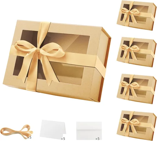 Vista 43 de PACKQUEEN Caja de regalo grande negra con ventana, 13.5 x 9 x 4.1 pulgadas, caja de regalo transparente para regalo, contiene cinta, tarjeta, caja