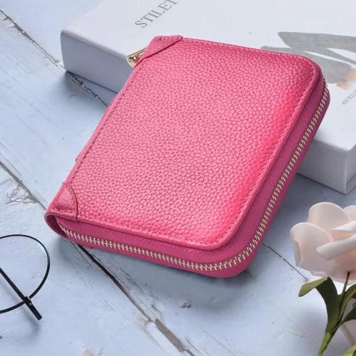 Vista 2 de Easyoulife Billetera Tarjetero de Tarjetas de Crédito para Mujer con Cremallera de Cuero y Bloqueo RFID, Rosa, medio