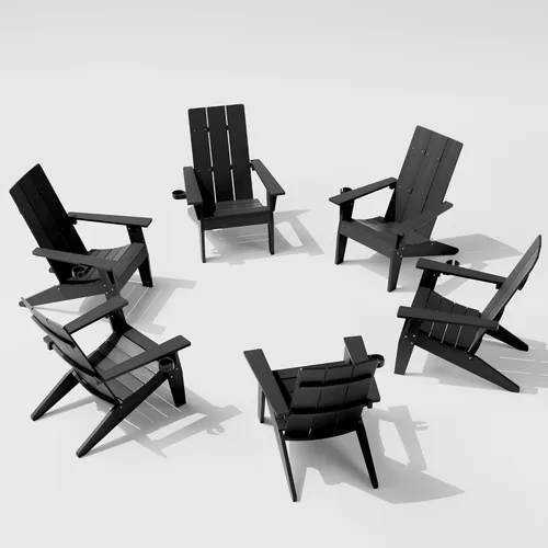 Vista 32 de MXIMU Silla Adirondack moderna resistente a la intemperie con portavasos, sillas de gran tamaño para hogueras Adorondic de plástico al aire libre