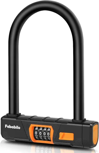 Vista 8 de Candados para bicicleta, antirrobo, combinación de 4 dígitos, combinación reiniciable de 4 dígitos, cerradura grande en forma de U con cable