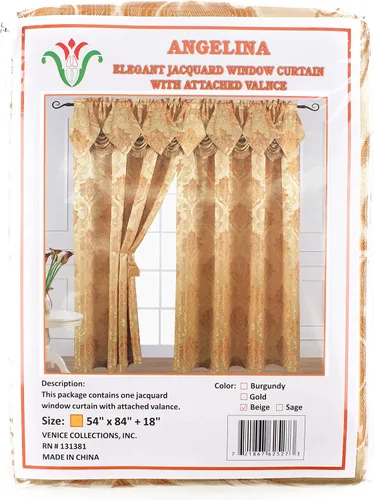 Vista 3 de Panel de cortina jacquard de lujo con cenefa de cascada adjunta, 54 x 84 pulgadas Angelina Beige