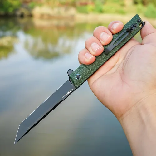 Vista 5 de Cuchillo plegable de bolsillo Flipper, hoja de acero DC53 y mango G10. Con clip de bolsillo y rompevidrios, cuchillo de bolsillo para hombres Verde