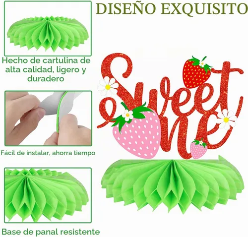 Vista 3 de Berry Sweet One - Centros de mesa de panal de abeja, decoración de mesa de primer cumpleaños, 13 piezas, decoración de primer cumpleaños, fresa