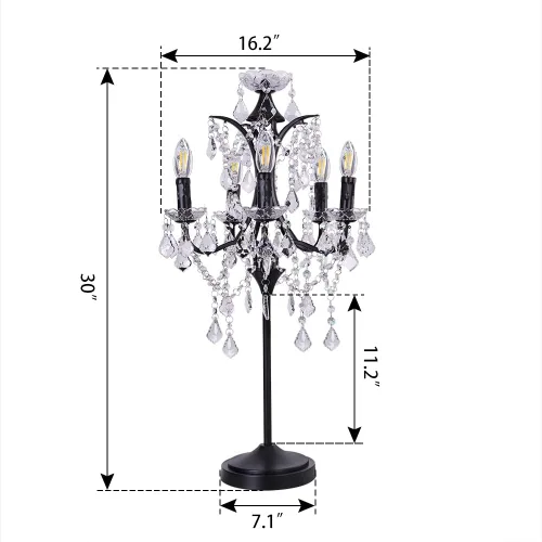 Vista 2 de TOCHIC Lámpara de Mesa Tradicional de Granja con 5 Luces, Lámpara de Cristal Artesanal Negra de 30 Pulgadas de Altura para Sala de Estar, Sala