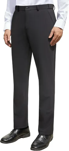 Vista 5 de Alimens & Gentle Pantalones de vestir elásticos para hombre, pantalones de golf sin planchado, cintura ampliable, parte delantera plana, pantalones