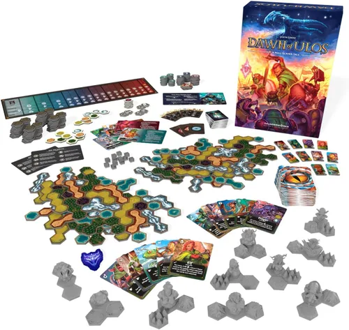 Vista 2 de Juego de mesa Dawn of Ulos Manipula The Mortal Relams Juego de colocación de azulejos de estrategia de manipulación económica con miniaturas
