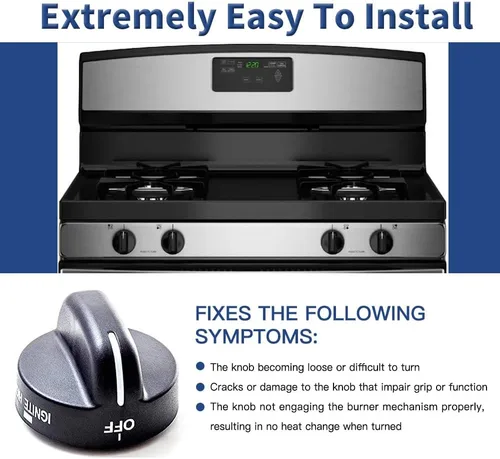 Vista 5 de 4 piezas 8273103 pomo de quemador de gas negro pieza de repuesto para estufa Whirlpool, reemplaza AP6012363, 8273107, 8273111, ER8273103,