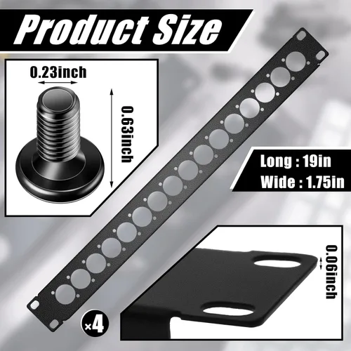 Vista 3 de 4 unidades de panel de audio XLR para rack de audio de 1U, conectores de montaje de metal perforados, accesorios de rack de estudio de grabación