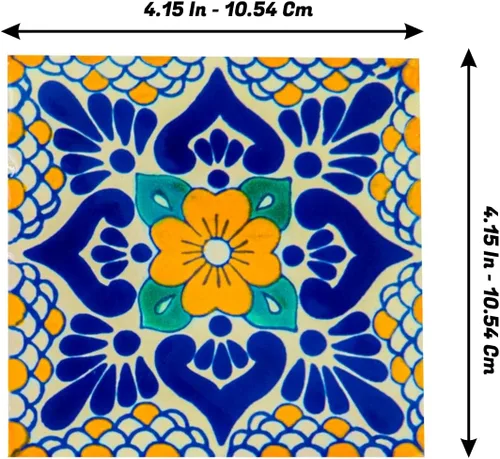 Vista 3 de Azulejo mexicano Talavera español, arte mediterráneo, colorido mosaico de cerámica pintado a mano de 4 x 4 pulgadas para baño, pared, espejo, Multi1