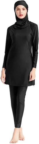 Vista 2 de IMEKIS Mujeres musulmanas burkini trajes de baño modesto traje de baño islámico de manga larga cubierta completa Hijab Swim Top pantalones lisos