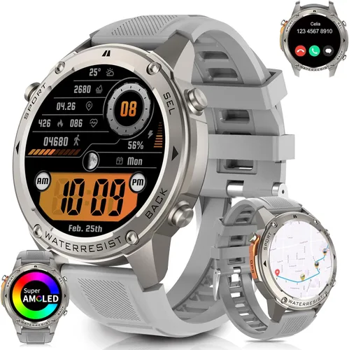 Vista 10 de Reloj inteligente con pantalla AMOLED de 1.43 pulgadas, resistente al agua, brújula, altitud, rastreador de actividad física de larga espera