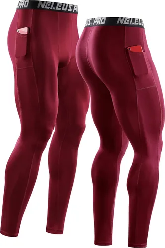 Vista 3 de NELEUS Pantalones de compresión Dry Fit para hombre con bolsillo para teléfono