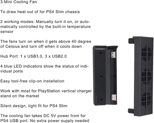 Vista 6 de Kafuty-1 Kit combinado de ventilador de refrigeración y concentrador USB para sistema de consola PS4 Slim, adaptador divisor USB 3.0 de 4 puertos