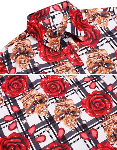 Vista 4 de Daupanzees Camisa de vestir con estampado de diseño de lujo de manga corta para hombre
