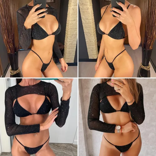 Vista 4 de Traje de baño transparente con hebilla frontal para mujer, diseño de piel de serpiente