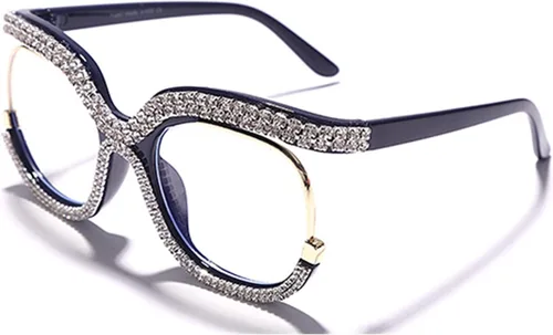Vista 8 de Elegantes lentes de luz azul de ojo de gato para mujer, lentes de lectura de diseño de diamantes de imitación Beige