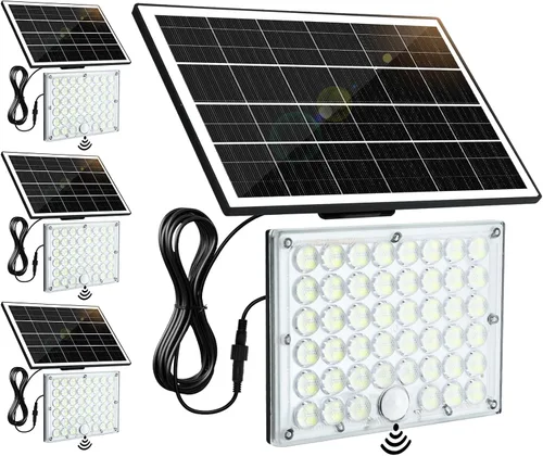 Vista 9 de Aialun 184 luces LED solares de inundación para exteriores, sensor de movimiento, luces de inundación solares con cable de 16.4 pies, impermeable