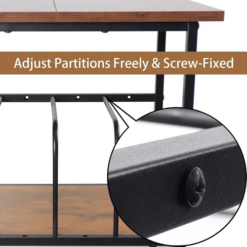 Vista 6 de Soporte para tocadiscos con 4 divisores ajustables, almacenamiento de discos de vinilo con capacidad para 200 LPs, mesa auxiliar de 3 capas, mesa