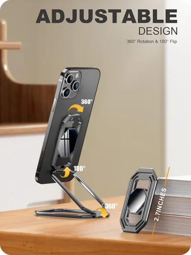 Vista 6 de A-LuGei Soporte de anillo de teléfono plegable y ajustable, agarres adhesivos para teléfono celular, soporte de patada para teléfono para Negro