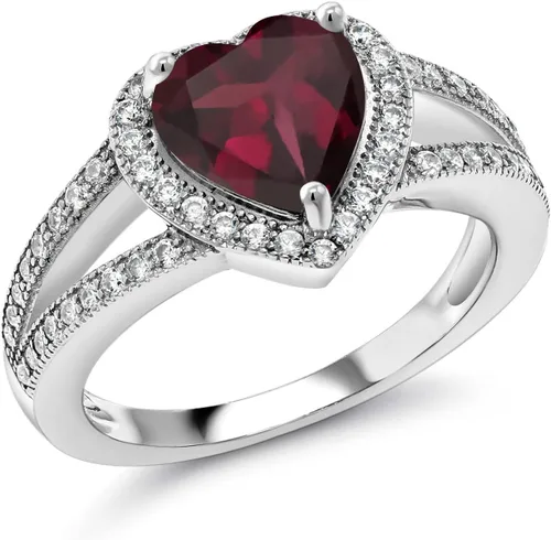 Vista 22 de Gem Stone King Anillo de halo de moissanita blanca y piedra natal de corazón de 0.315 in para mujer, plata de ley 925, joyería para aniversario