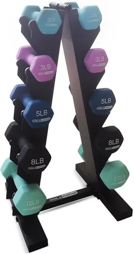 Vista 38 de HolaHatha 1, 2 and 3 lb Neoprene Dumbbell Strength Training Weight Set with Rack