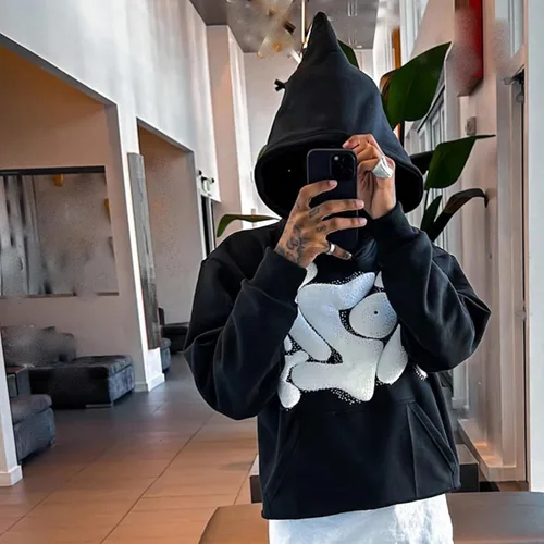 Vista 6 de BLUBUKLKUN Kozy - Sudadera con capucha Y2K para hombre, sudadera con capucha gráfica recortada, unisex, manga larga, a la moda