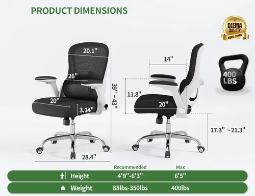 Vista 2 de [Usado] Silla de oficina ergonómica, sillas de escritorio para computadora cómodas, silla de juegos de respaldo alto de malla con soporte lumbar